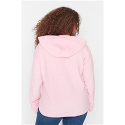 Pembe Kapüşonlu Kalın Polar Örme Sweatshirt TBBAW23AO00064
