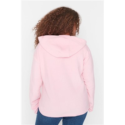 Pembe Kapüşonlu Kalın Polar Örme Sweatshirt TBBAW23AO00064