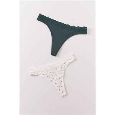 Pack 2 tangas algodón verde y print blanco