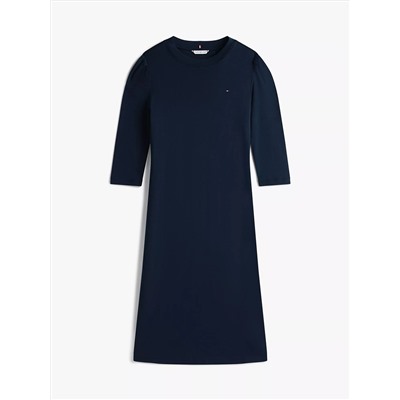 Puff-Sleeve Rib-Knit Dress