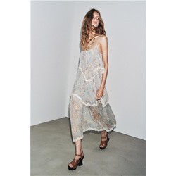 ZW COLLECTION PRINTED DRESS WITH LACE RUFFLES