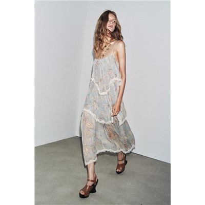 ZW COLLECTION PRINTED DRESS WITH LACE RUFFLES