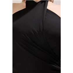 Siyah Degaje Yaka Örme Büyük Beden Tül Elbise TBBSS25AH00011