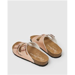 Pepe Jeans Sandalias planas de mujer con cierre de doble hebilla y plantilla de corcho