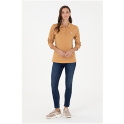 Kadın Camel Basic Polo Yaka Sweatshirt