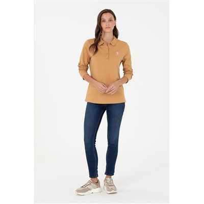 Kadın Camel Basic Polo Yaka Sweatshirt