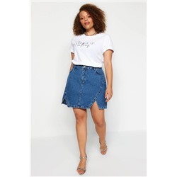 Mavi Çift Yırtmaçlı Denim Etek TBBSS23AZ00056