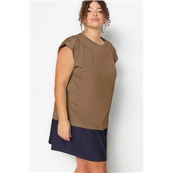 Camel Bisiklet Yaka Basic %100 Pamuk Örme Büyük Beden Bluz TBBSS23AF00053