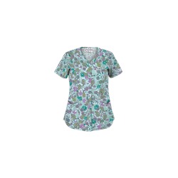 UA Perfect Paisley Pepperminty Snap Front Scrub Top