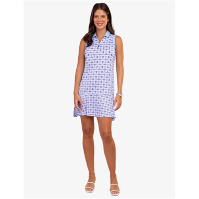 ZIP UP FLOUNCE PRINTED POLO DRESS