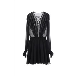Vestido evasé de seda Negro