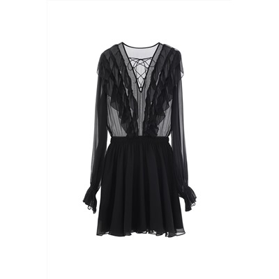 Vestido evasé de seda Negro