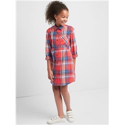 Plaid tie-belt shirtdress