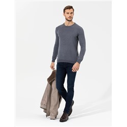 Gri Melanj Slim Fit Bisiklet Yaka Basic Triko Kazak