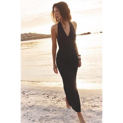 DRAPED MIDI DRESS LINEN BLEND