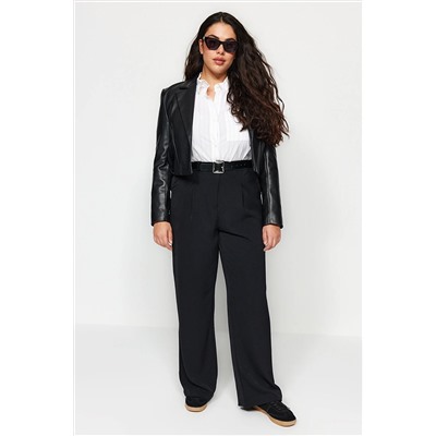 Trendyol Curve Siyah Yüksek Bel Pileli Dokuma Pantolon TBBSS22PL0448