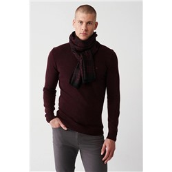 Avva Erkek Bordo Yarım Balıkçı Yaka Tüylenmeyen Standart Fit Normal Kesim Unisex Triko Kazak E005001