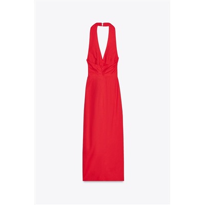 DRAPED MIDI DRESS LINEN BLEND