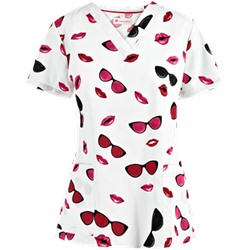 White Cross Scrubs Pucker Up And See Print Top