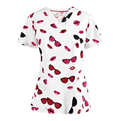 White Cross Scrubs Pucker Up And See Print Top