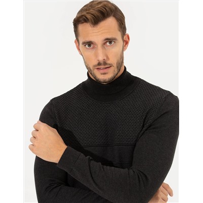 Antrasit Slim Fit Balıkçı Yaka Triko Kazak