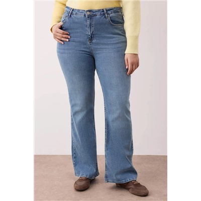 Mavi Yüksek Bel İspanyol Paça Flare Fit Denim Büyük Beden Jeans TBBAW26CJ00034