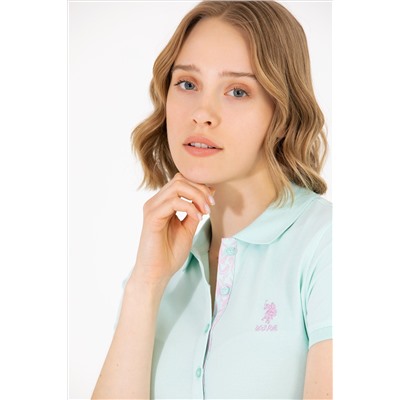 Kadın Su Yeşili Basic Polo Yaka Tişört