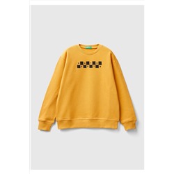 United Colors of BenettonErkek Çocuk Hardal Slogan Baskılı Renk Bloklu Sweatshirt Hardal Sarı