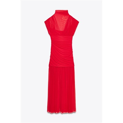 CONTRAST TULLE MIDI DRESS