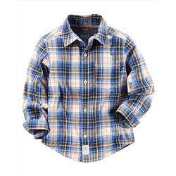 Poplin Plaid Button-Front Shirt