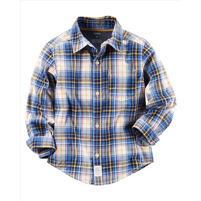 Poplin Plaid Button-Front Shirt
