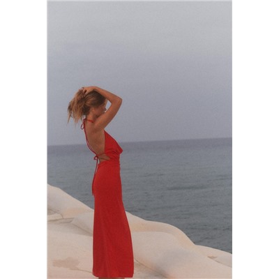 DRAPED HALTER MAXI DRESS