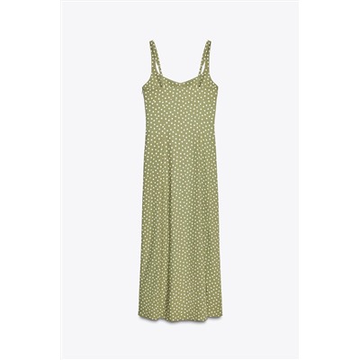 POLKA DOT LINEN BLEND MIDI DRESS