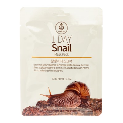 MEDB 1 Day Snail Mask Pack Тканевая маска для лица с муцином улитки 27мл