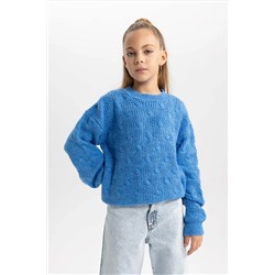 Defacto Kız Çocuk Regular Fit Bisiklet Yaka Kazak B2981A823WN
