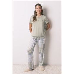 Pijama largo super soft patchwork manga corta