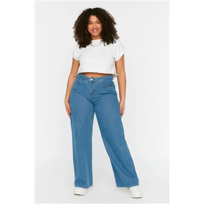 Açık Mavi Yüksek Bel Geniş Paça Büyük Beden Wide Leg Jeans TBBSS22JE0211
