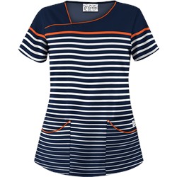 UA Sassy Stripes Navy Asymmetrical Scrub Top