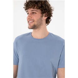 Erkek Regular Fit Bisiklet Yaka Mavi Basic Tişört