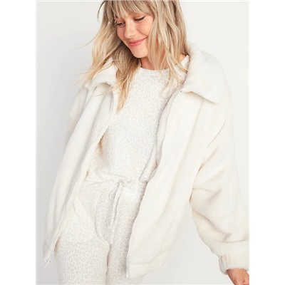 Cozy Teddy Sherpa Zip Lounge Jacket for Women