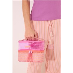 Neceser mediano doble rafia rosa