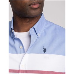 SHORT SLEEVE COLOR BLOCK CHEST STRIPE SHIRT