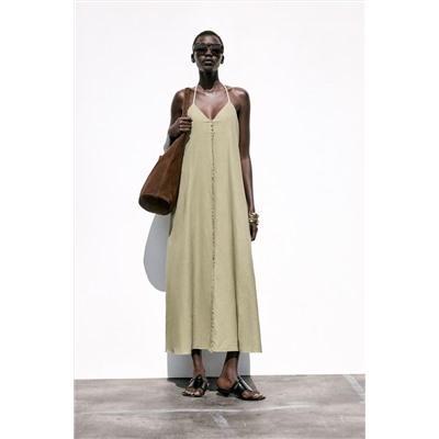 VOLUMINOUS LINEN BLEND MIDI DRESS