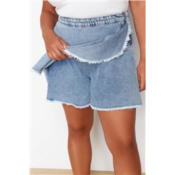 Açık Mavi Volan Detaylı Mini Denim Şort Etek TBBSS24AP00027