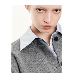 Женский шерстяной кардиган с эффектом многослойности (съёмные манжеты и воротник с застёжкой планкой рубашки)  MO&C*o ОРИГИНАЛ!