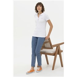 Kadın Beyaz Basic Polo Yaka Tişört