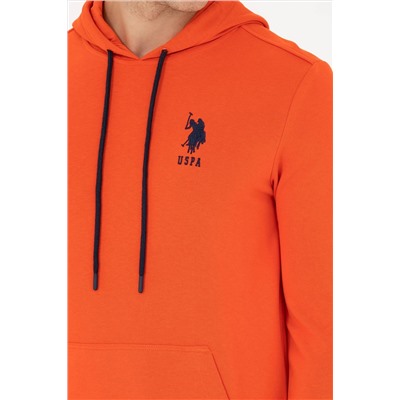 Erkek Oranj Kapüşonlu Basic Sweatshirt