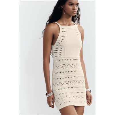 HALTER CROCHET KNIT MINI DRESS