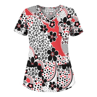 UA Garden Whimsy Poppy Five-Pocket Print Scrub Top