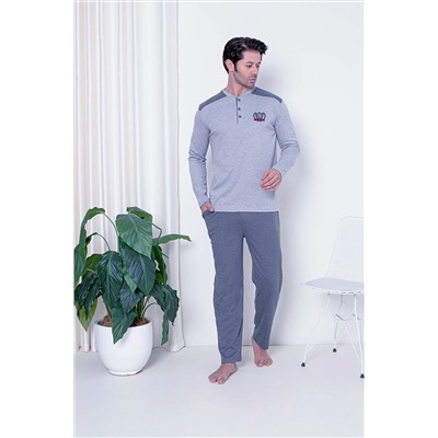 AHENGİM Man Erkek Pijama Takımı Interlok Omuz Parçalı Pamuklu Mevsimlik M70072269 1-2-10001212